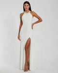 White Beaded Halter Jersey Gown