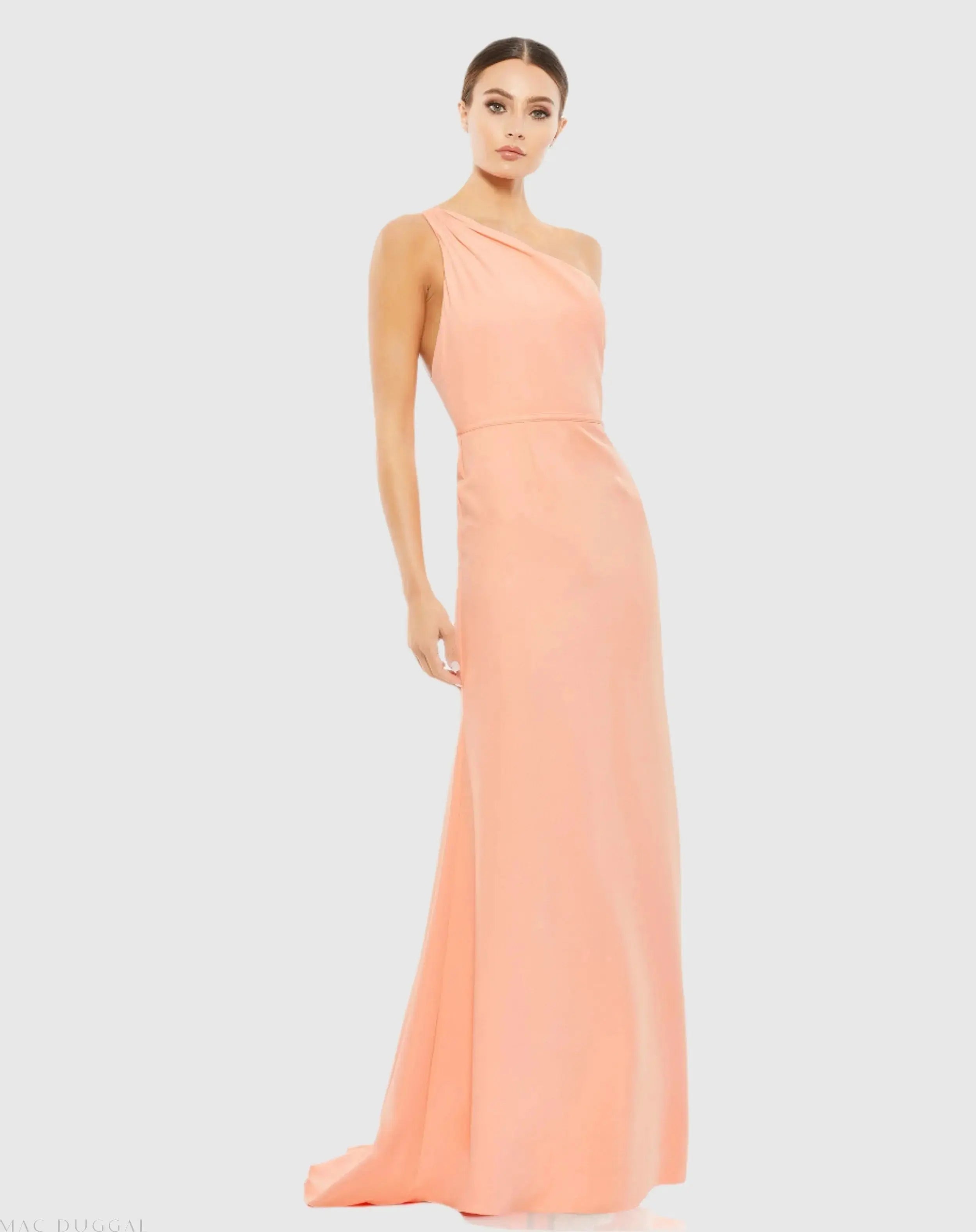Peach One Shoulder Crepe Mermaid Gown