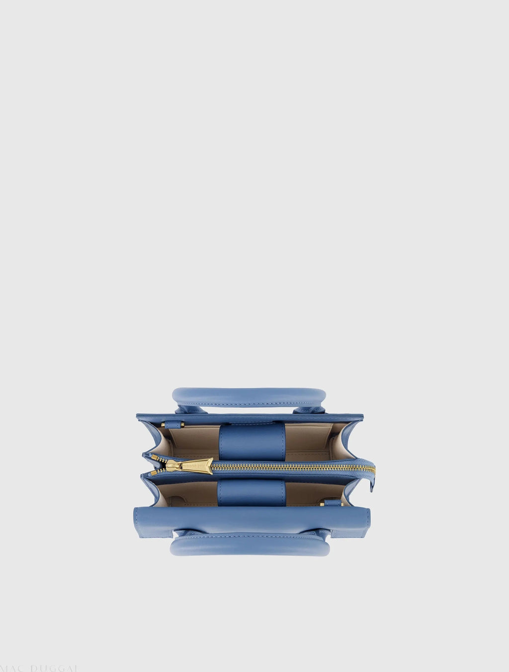 Blue Small Leather Tote Bag With Gold Hardware