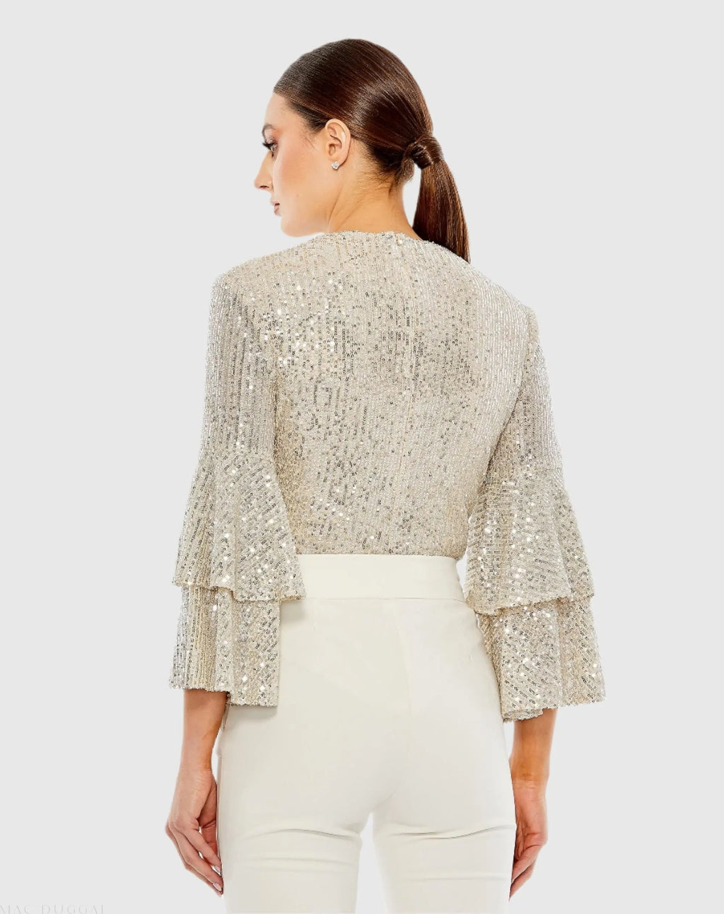 Silver Ruffle 3/4 Sleeve Sequin Bodysuit - FINAL SALE